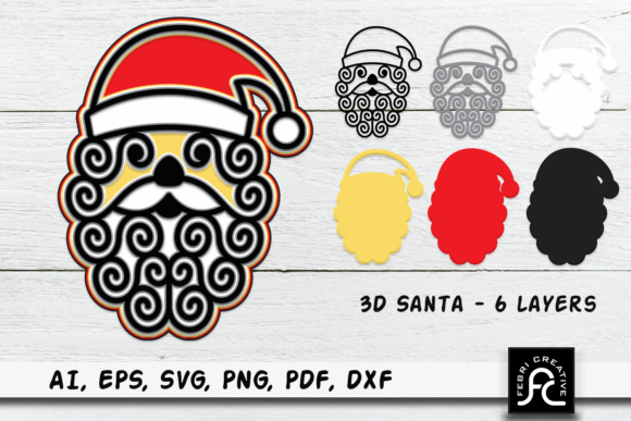 3D Layered SVG Santa Claus for Christmas Design